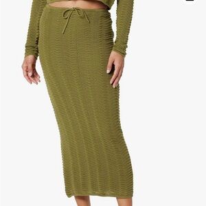 The Drop Makayla Crochet Maxi Skirt in Olive Oil Green Size Large NWT